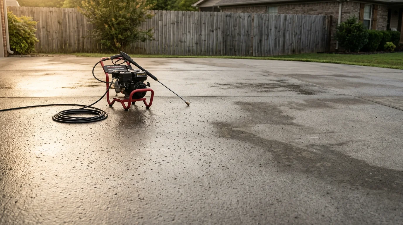 Pressure washing cleaning exterior deck surface