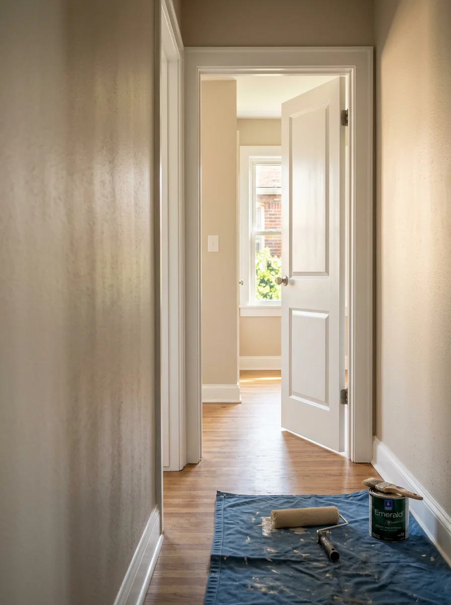 Freshly painted interior of a Nashville, TN apartment unit showing clean neutral walls, white trim, and painted doors ready for a new tenant.